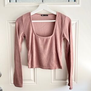 Zara pink square neck crop top